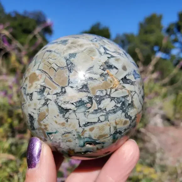 Ocean Ibis Jasper Brecciated Sphere Green Shades 490 grams 70mm
